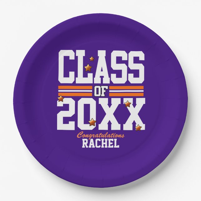 Purple|Orange Graduating Class Year Pappteller (Vorderseite)