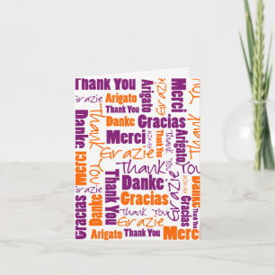Purple Orange Multilingual Word Cloud Typography Dankeskarte