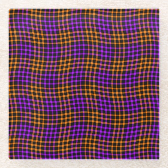 Purple Orange Plaid Checker Seamless Pattern Glasuntersetzer (Vorderseite)