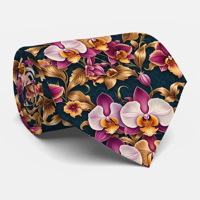 Purple Orchid Artistic Floral Botanical Flowers Krawatte (Gerollt)