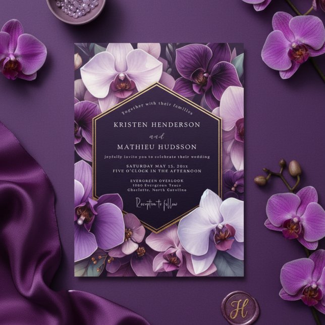 Purple Orchid Opulent Romance Wedding Einladung (Von Creator hochgeladen)