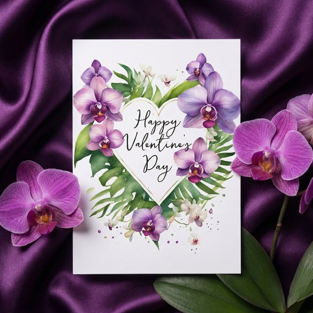 Purple Orchid Watercolor Tropical Valentine's Card (Von Creator hochgeladen)