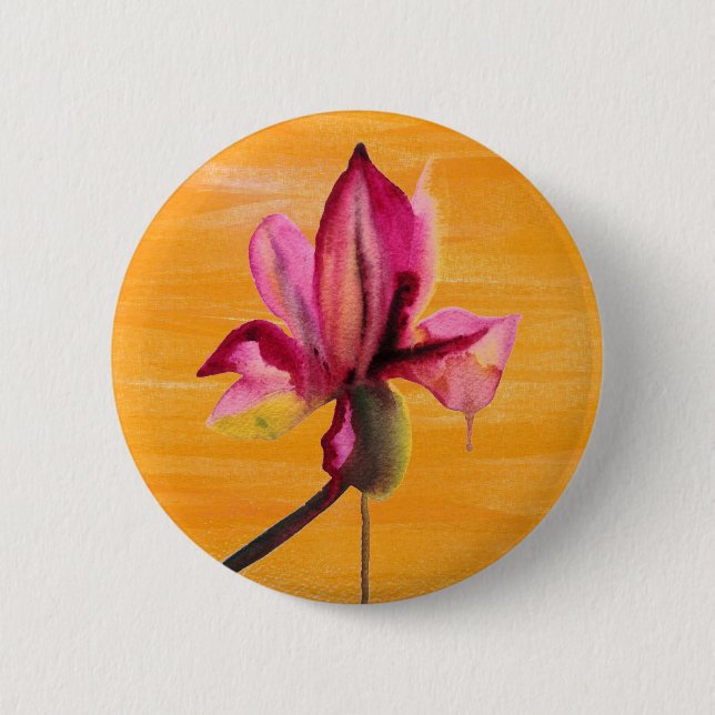 Purple Orchid watercolour orange pop art flower Button (Vorderseite)