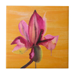Purple Orchid watercolour orange pop art flower Fliese