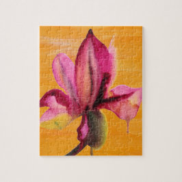 Purple Orchid watercolour orange pop art flower Puzzle