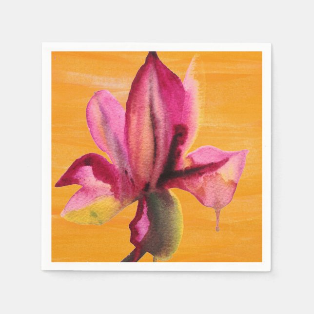 Purple Orchid watercolour orange pop art flower Serviette (Vorderseite)