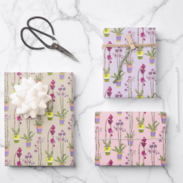 Purple Orchids Hand-Illustrated Wrapping Paper Set Geschenkpapier Set