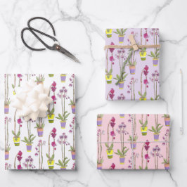 Purple Orchids Whimsical Floral Wrapping Paper Set Geschenkpapier Set