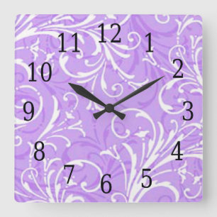 Purple Ornamental Square Clock Quadratische Wanduhr