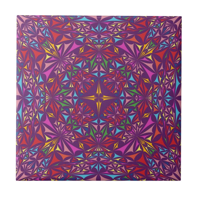Purple Ornate Kaleidoscope Pattern Fliese (Vorderseite)