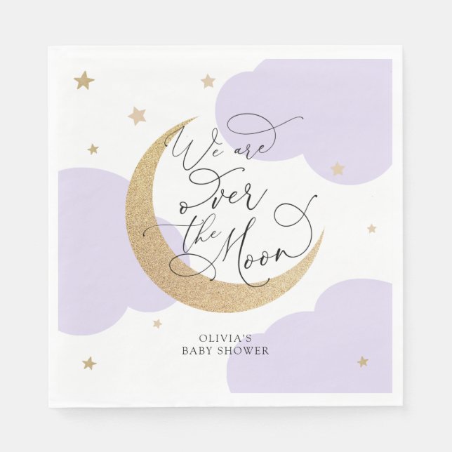 Purple Over the Moon Baby Shower Serviette (Vorderseite)
