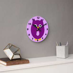 Purple Owl Design Runde Wanduhr
