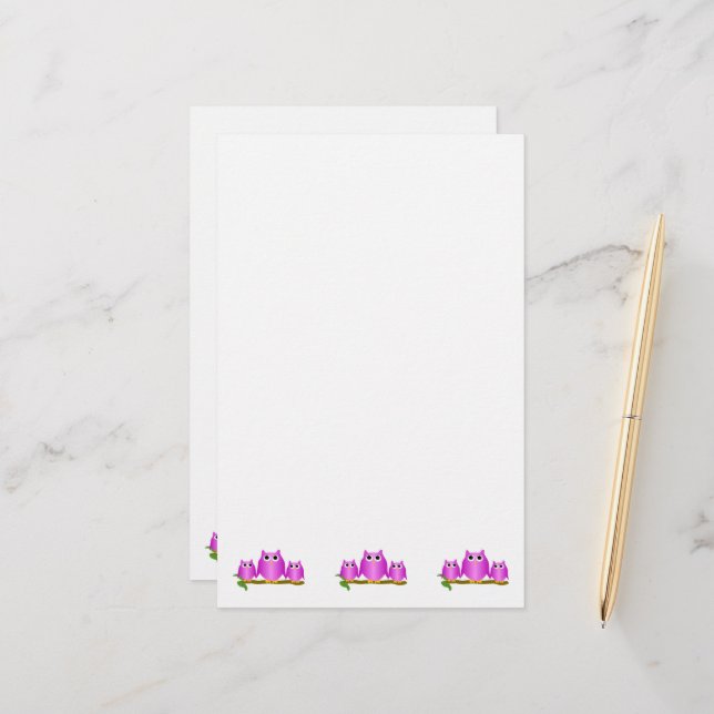Purple Owls Design Briefpapier (Vorderseite/Rückseite Beispiel)