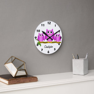 Purple Owls Design Personalisiert Runde Wanduhr