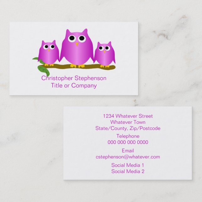 Purple Owls Design Visitenkarte (Vorne/Hinten)