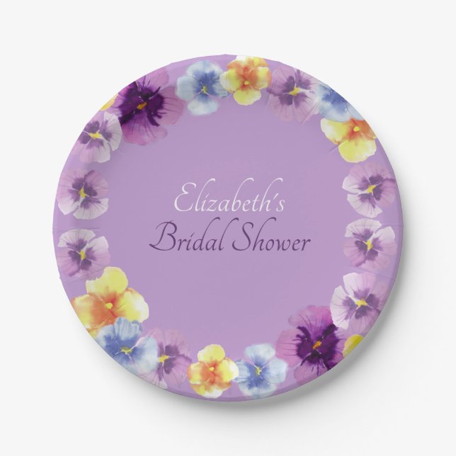 Purple Pansies Garden Party Boho Bridal Shower Pappteller (Vorderseite)