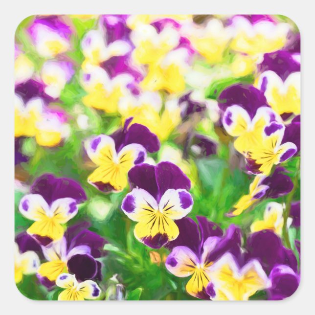 Purple Pansies Quadratischer Aufkleber (Vorderseite)