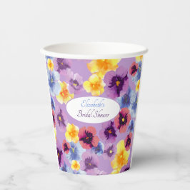 Purple Pansy Boho Floral Cottage Bridal Shower Pappbecher