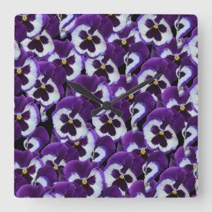 Purple Pansy Bouquet, Quadratische Wanduhr