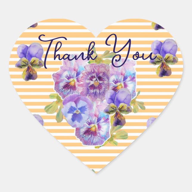 Purple Pansy Pansies Flower Pattern Thank You Herz-Aufkleber (Vorderseite)