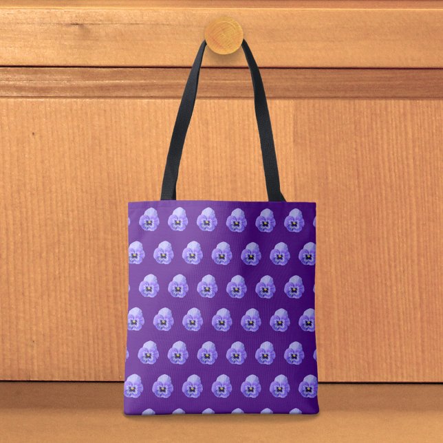 Purple Pansy Seamless Pattern Tote Bag (Tote bag with seamless pattern of a purple pansy)