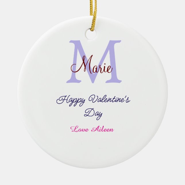 Purple pastel happy Valentine's day pink monogram  Keramik Ornament (Vorne)