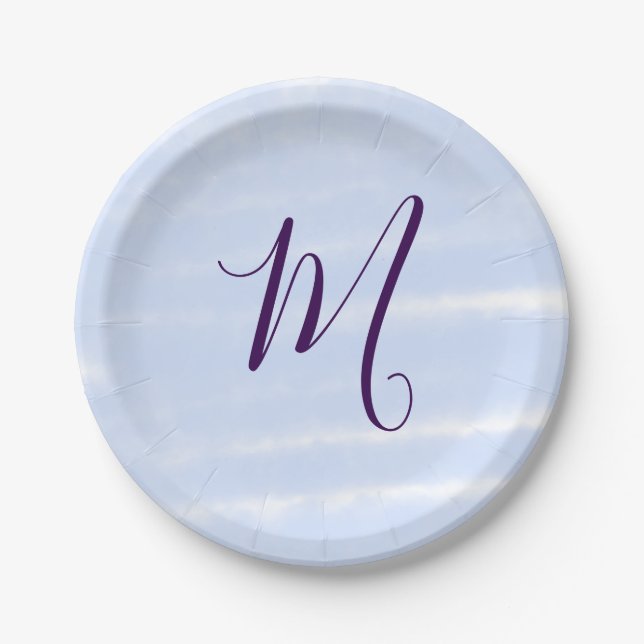 Purple pastel watercolor monogram name letterretro pappteller (Vorderseite)