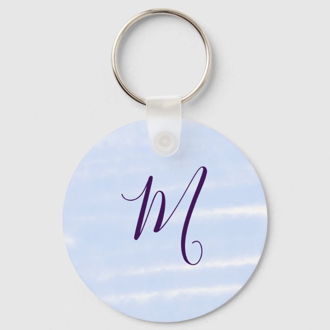 Purple pastel watercolor monogram name letterretro schlüsselanhänger (Vorderseite)