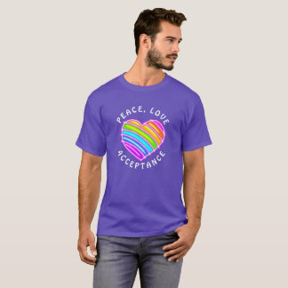 Purple Peace Love Acceptance Rainbow Pride Heart T-Shirt