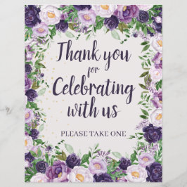 Purple Peonies Floral Thank You Party Favor