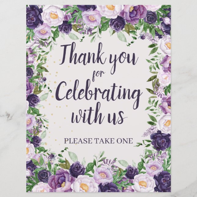 Purple Peonies Floral Thank You Party Favor (Vorderseite)