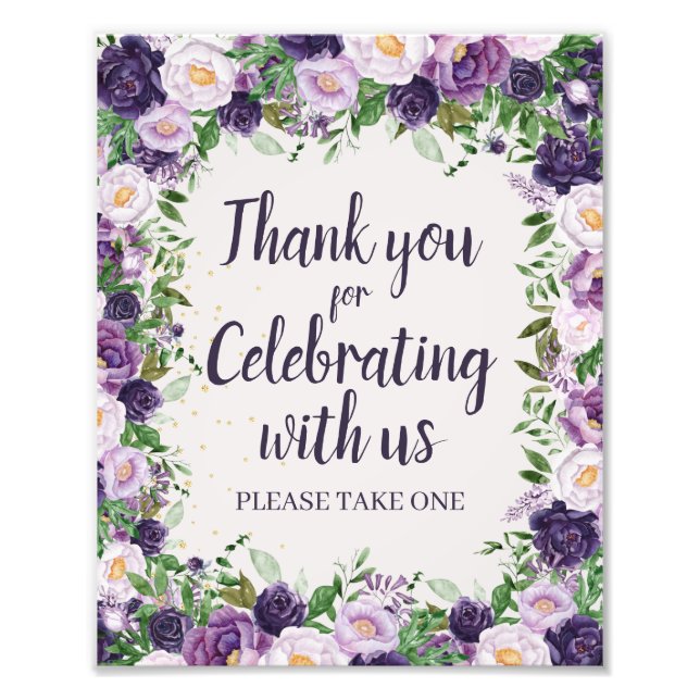 Purple Peonies Floral Thank You Party Favor Fotodruck (Vorne)
