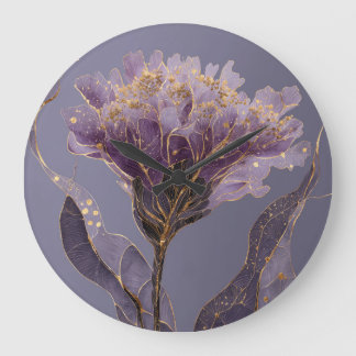 Purple Peony Inspired Floral Gold Accents Große Wanduhr