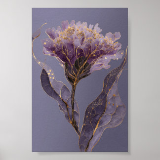 Purple Peony Inspired Floral Gold Accents Poster