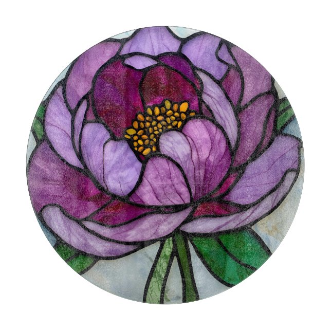 Purple Peony Stained Glass Schneidebrett (Vorderseite)