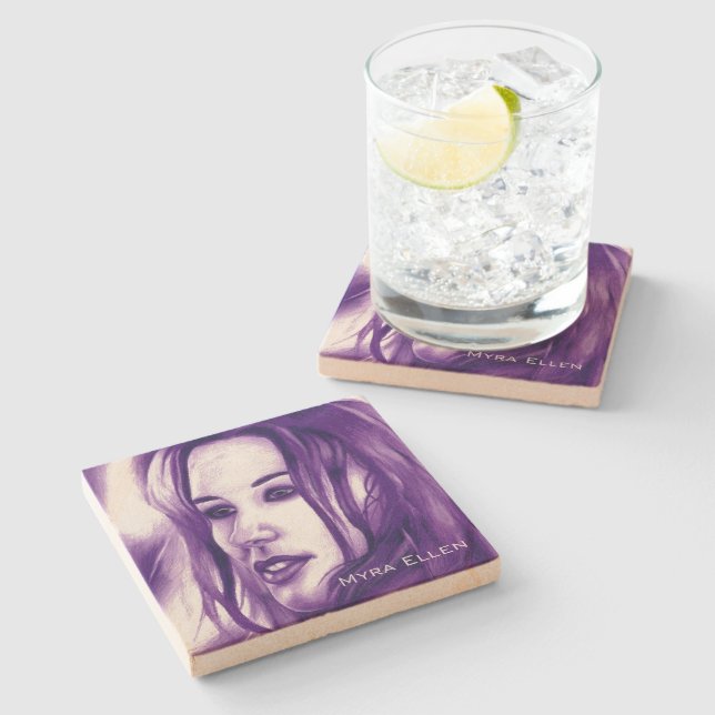 Purple People Woman Portrait Original Art Steinuntersetzer (Seitenansicht)