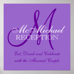 Purple Personalized Wedding Reception Sign Poster