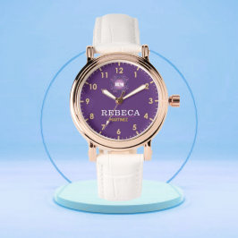Purple Personalized with White Leather Custom  Armbanduhr