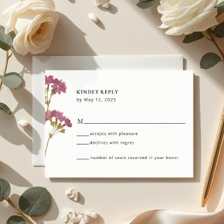 Purple Petunia Floral Wedding RSVP Card