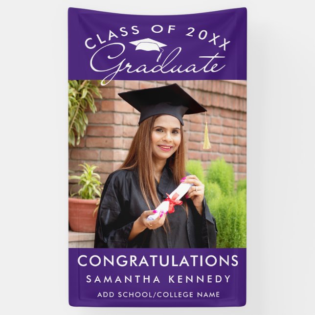 Purple Photo Graduation 2026 Congratulations Banner (Vertikal)
