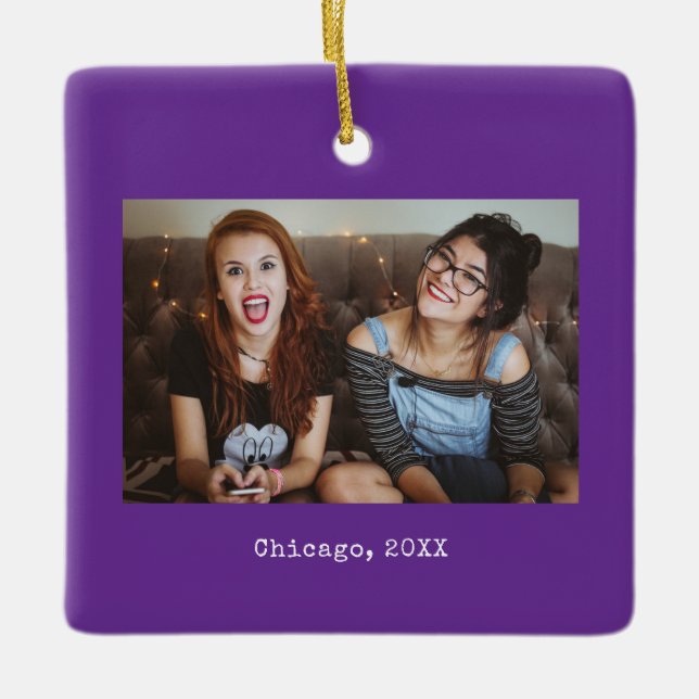 Purple Photo Keepsake Christmas Keramikornament (Vorderseite)