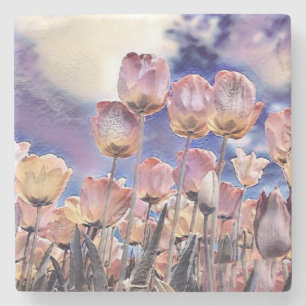 Purple, pink, and orange tulips stone coaster steinuntersetzer