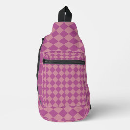 Purple Pink Checker Diamond Pattern Crossbody Bag