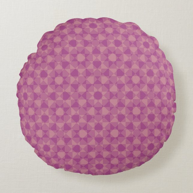 Purple Pink Checker Diamond Plaid Pattern Rundes Kissen (Vorderseite)