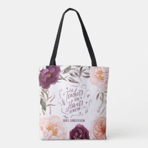 Purple Pink Floral Elegant Teacher Bag