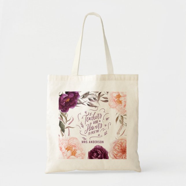 Purple Pink Floral Elegant Teacher Bag Tragetasche (Vorne)