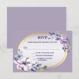 Purple Pink Floral Watercolor Gold Geometric Party RSVP Karte