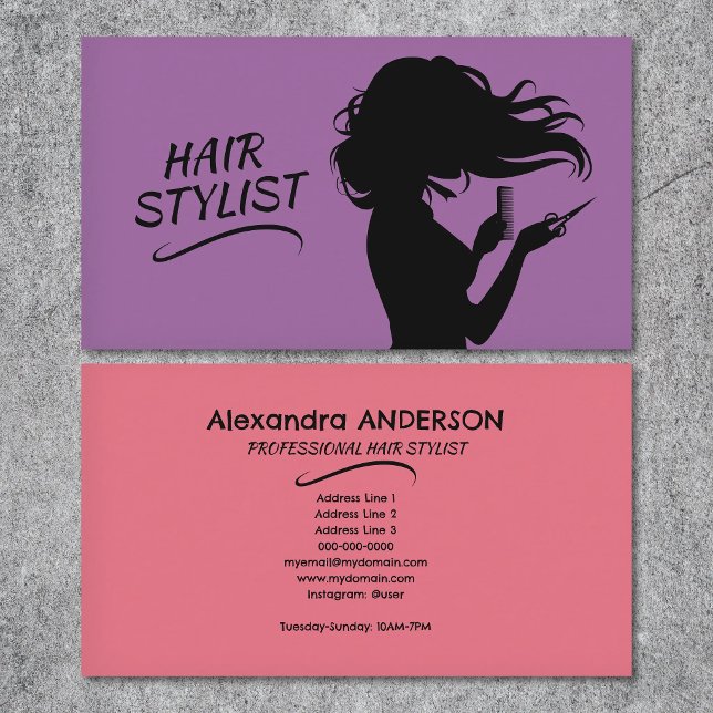 Purple & Pink - Hair Stylist Visitenkarte (Purple & Pink - Hair Stylist Business Card)