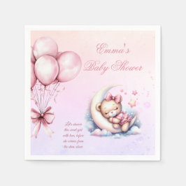 Purple Pink Moon Dreamy Baby Bear Baby Shower Napk Serviette