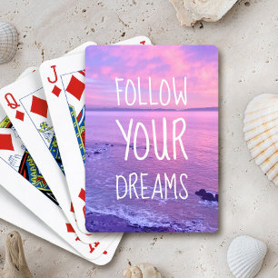 Purple Pink Ocean Beach Sunset Follow Your Dreams Spielkarten